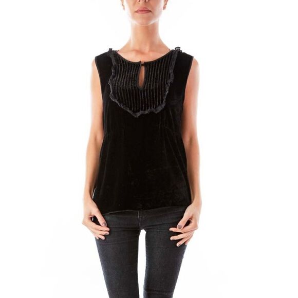 J Crew Black Velvet Ruffle Sleeveless Smocked Top Y2K - Picture 2 of 12